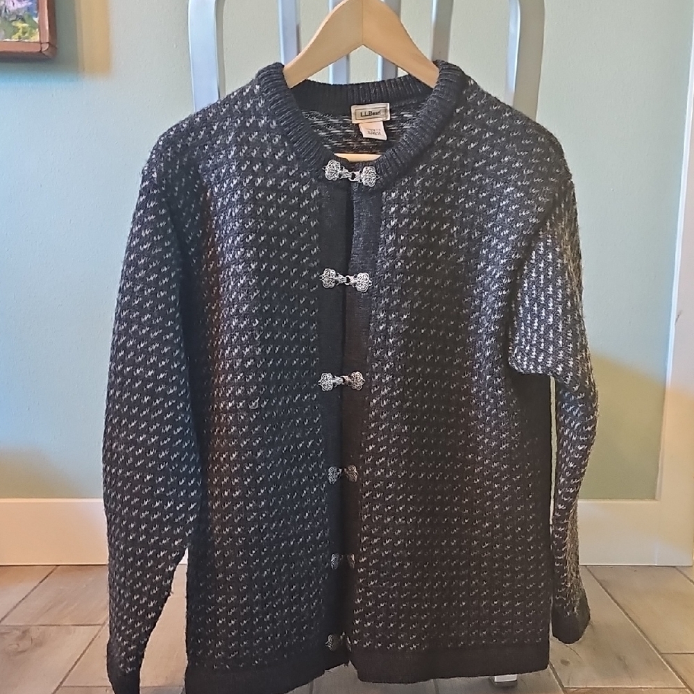 Womens L Wool Charcoal Norwegian Fisherman's Sweater - LL Bean